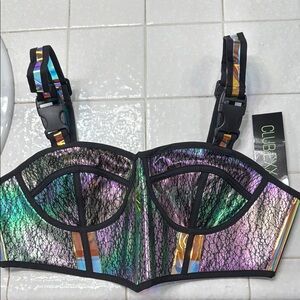 Black Graphic Bustier Crop Top